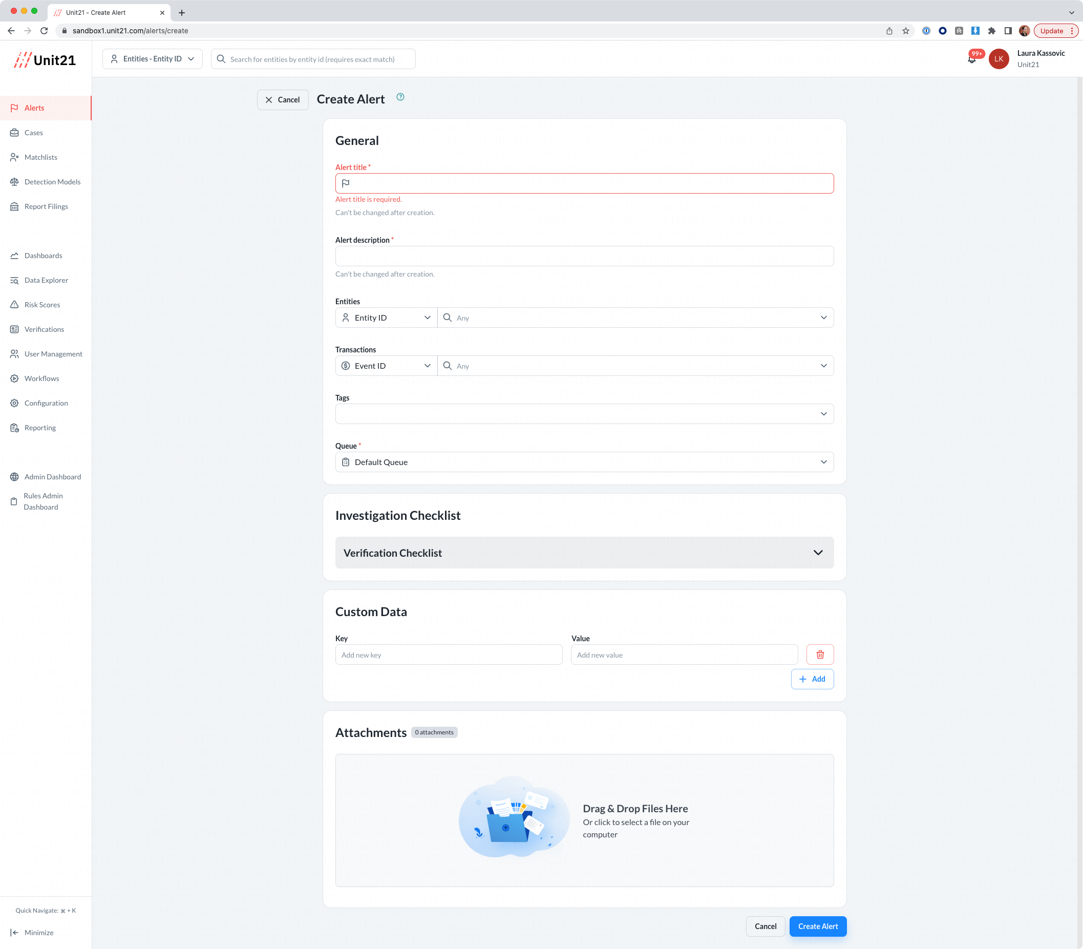 How to create an Alert manually Unit21
